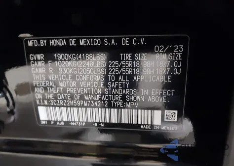 2023 Honda Hr-V Awd Sport z USA, uszkodzony, nr VIN 3CZRZ2H59PM734212